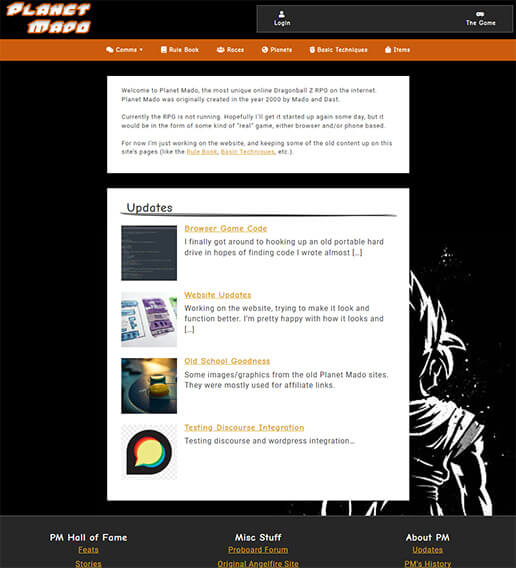 Planet Mado DBZ RPG website screenshot