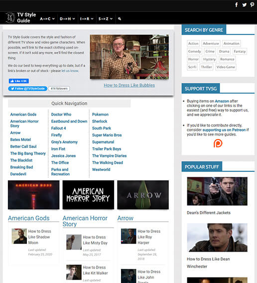 TV Style Guide website screenshot